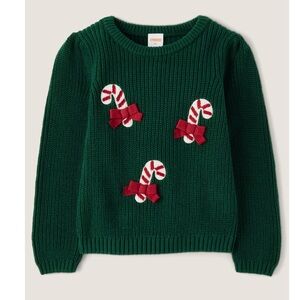 Gymboree crochet shaker stitch Green Sweater with Candy Canes